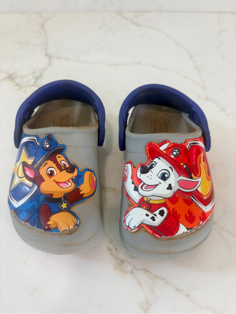Kids Grey Crocs Shoes with Paw Patrol Characters Marshall and Chase Slip Ons